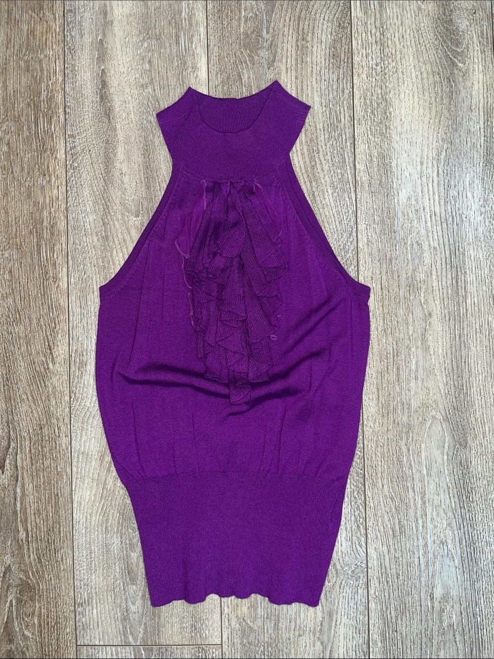 Express Purple Sleeveless Ruffle Knit Halter Top